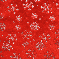 Ткань Искусственный Мех Коротковорсовый 190 гр/м2 (Ширина 150см), принт Снежинки на красном (на отрез) в Калуге